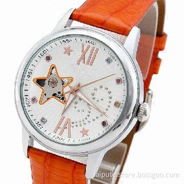 Fashionable Style Ladies' Leather Watch with Alloy Case and Import Movement